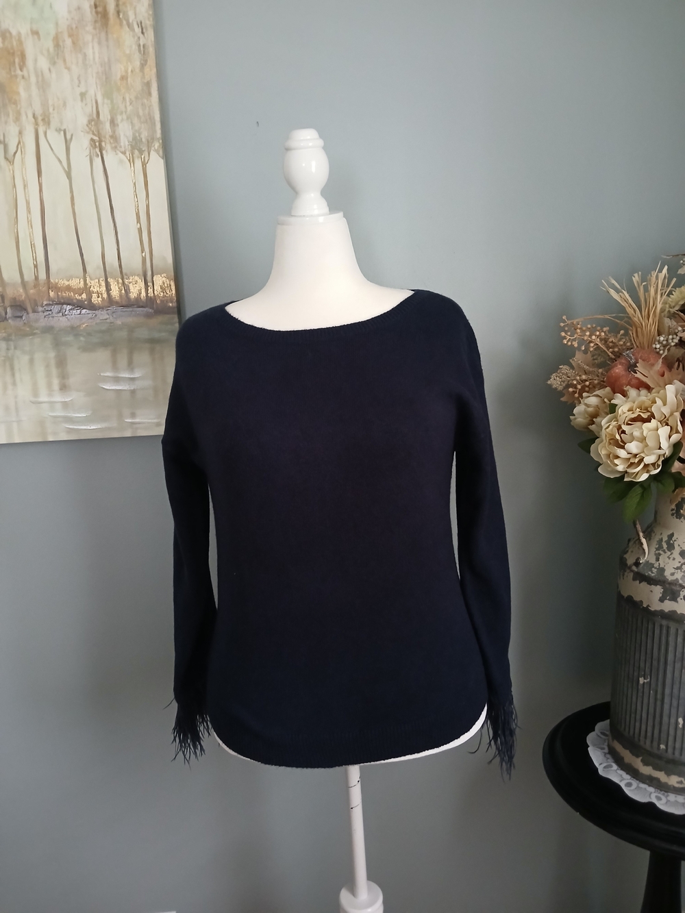 Women’s Navy Fringe Cuff Sweater BY loft BRAND NEW